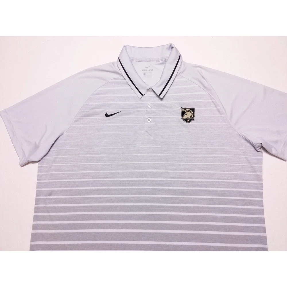 NIKE Army Black Nights Polo Shirt Gray Striped XXL 2XL